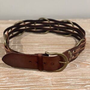 Linea Pelle Brown Leather Belt with Gold Buckle